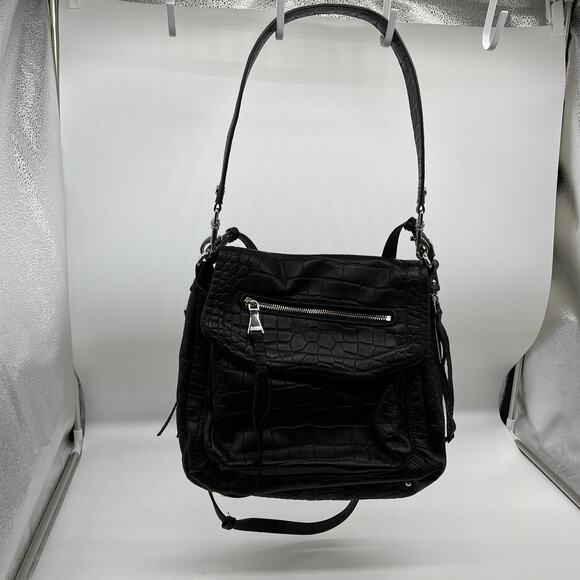 Aimee Kestenberg Leather Shoulder Bag Fifth Avenue Black Croco - Picture 2 of 14
